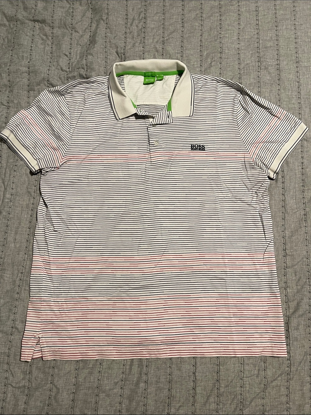 BOSS White Polo with Navy and Pink Stripes